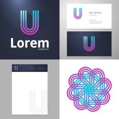 Design icon U element with Business card and paper template