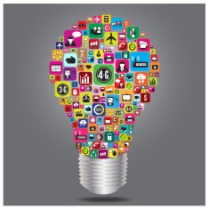 Light bulb with business and social media icon infographics