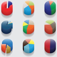 set of 3D pie charts business items without numbers