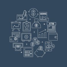 financial line icon circle set N2