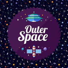 Flat design flyer of space icons and infographics elements