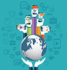 Human hands holding Earth with Apps Concept