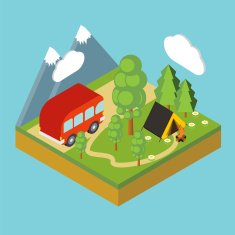 Iisometric camp flat 3d isometric pixel art Iinfographics illu N4