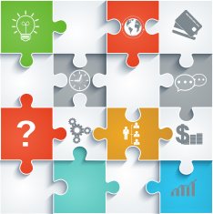 Parts of paper puzzles with icons Business concept template interface