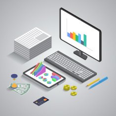 Flat 3d isometric mobile application business analytics financ N3