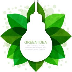 Light bulb silhouette with green leaves frame Vector illustration