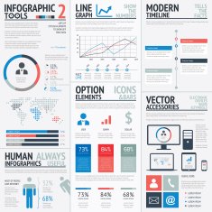 Blue and red flat simple vector infographic elements N2