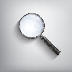 Magnifying glass symbol in modern low polygonal shapes on grey N2