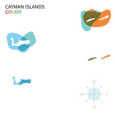Abstract vector color map of Cayman Islands with transparent paint