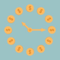 Dollar coins clock Blue background