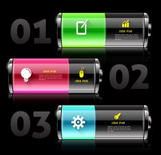 Battery icons banner with long shadows