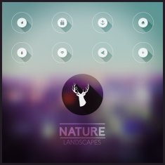 Vector blurred natural landscape Icons (long shadow) on blurry