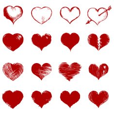 vector set of red sketch hearts N2