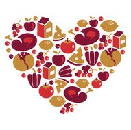 Heart shape with vector food icons