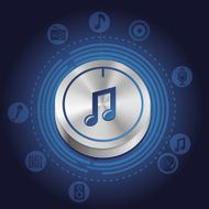Vector music concept with metal button and icons