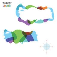 Abstract vector color map of Turkey with transparent paint effect