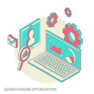 Isometric design modern concept of website analytics and SEO data N3