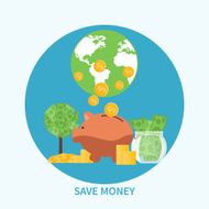 Piggy bank and coin saving money concept