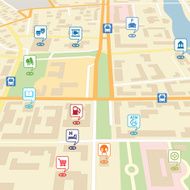 Vector city map with pin location pointers