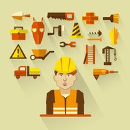 Flat design Freelance infographic Construction worker with tools and materials N2