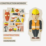Flat design Freelance infographic Construction worker with tools and materials N3