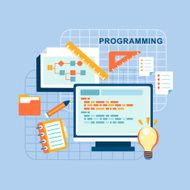 flat design concept of programmer workflow