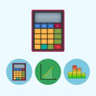 Set icons with calculator indicator diagram infographics chart vector illustration N2