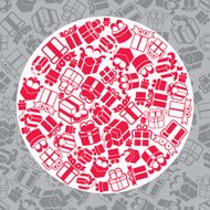 Gift boxes icon set with seamless pattern in background