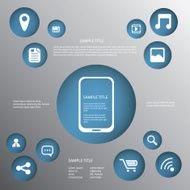 Smartphone or tablet infographics vector illustration with applications buttons