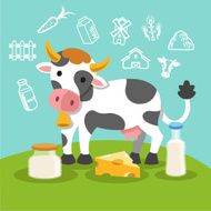 Vector flat cow Illustration farm