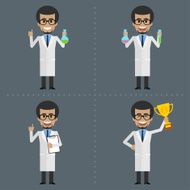 Adult scientist holds different objects N2
