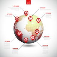 World map from dots globe with pointer marks communication con