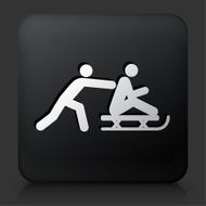 Black Square Button with Person Sliding on Sled