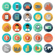 Set of flat design icons with financial infographics