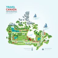 Infographic travel and landmark canada map shape template design