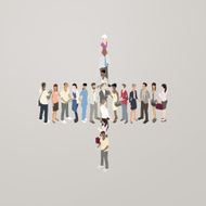 People forming plus sign