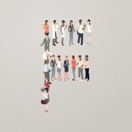 People forming the letter F