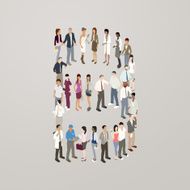 People forming the letter B