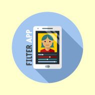 White tablet with photo filter application Hipster icons series