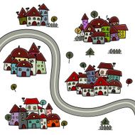 Road and houses cityscape cartoon for your design N3