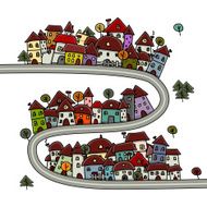 Road and houses cityscape cartoon for your design N4
