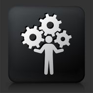 Black Square Button with Holding Gears Icon