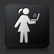 Black Square Button with Girl &amp; Computer
