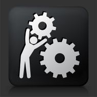 Black Square Button with Stick Figure Holding Gear N3