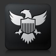 Black Square Button with American Eagle and Shield Icon