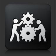 Black Square Button with Gear Building Icon