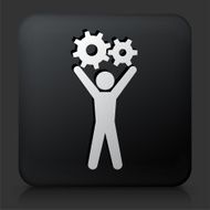 Black Square Button with Stick Figure Holding Gear N4