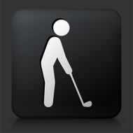 Black Square Button with Golf Player