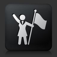 Black Square Button with Flag Stickfigure Icon N2