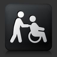 Black Square Button with Wheelchair Caregiver Icon